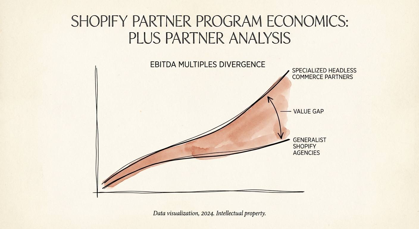 Graph showing the divergence in EBITDA multiples between Generalist Shopify Agencies and Specialized Headless Commerce Partners.