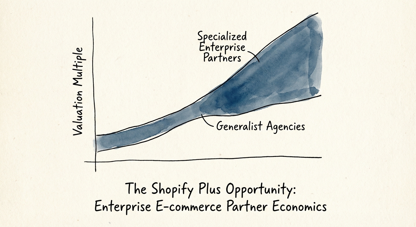 Graph showing the valuation multiple gap between generalist Shopify agencies and specialized enterprise partners