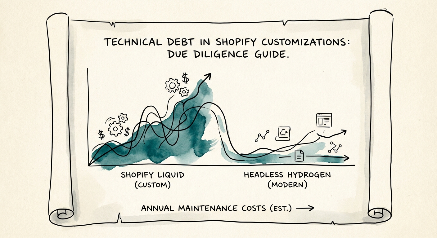 Graph comparing annual maintenance costs of Shopify Liquid vs Headless Hydrogen architectures