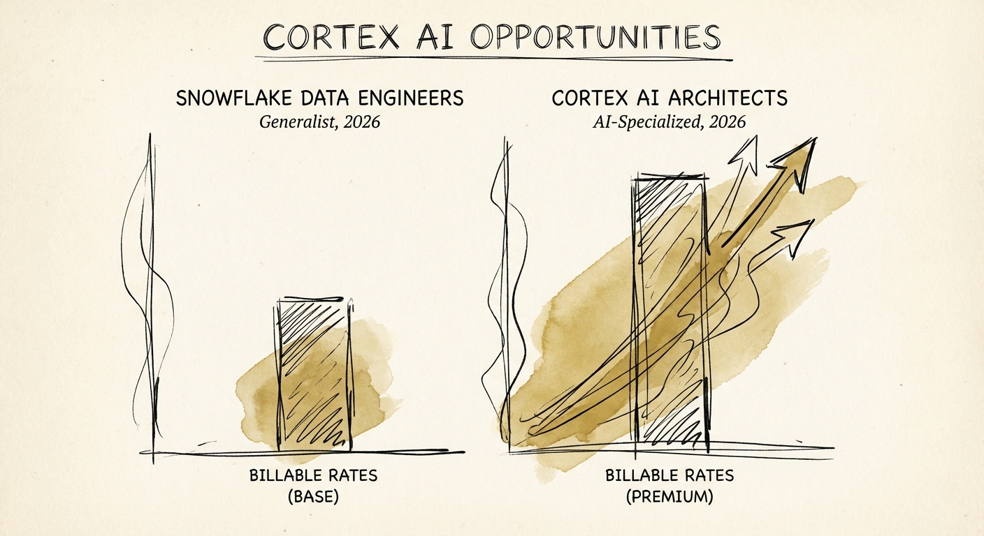 Chart comparing billable rates for Generalist Snowflake Data Engineers vs Cortex AI Architects in 2026.