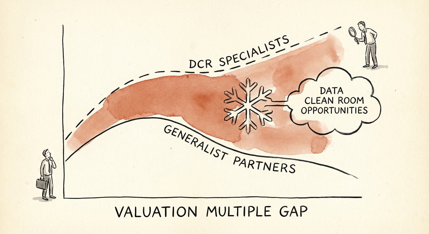 Graph showing valuation multiple gap between generalist Snowflake partners and Data Clean Room specialists