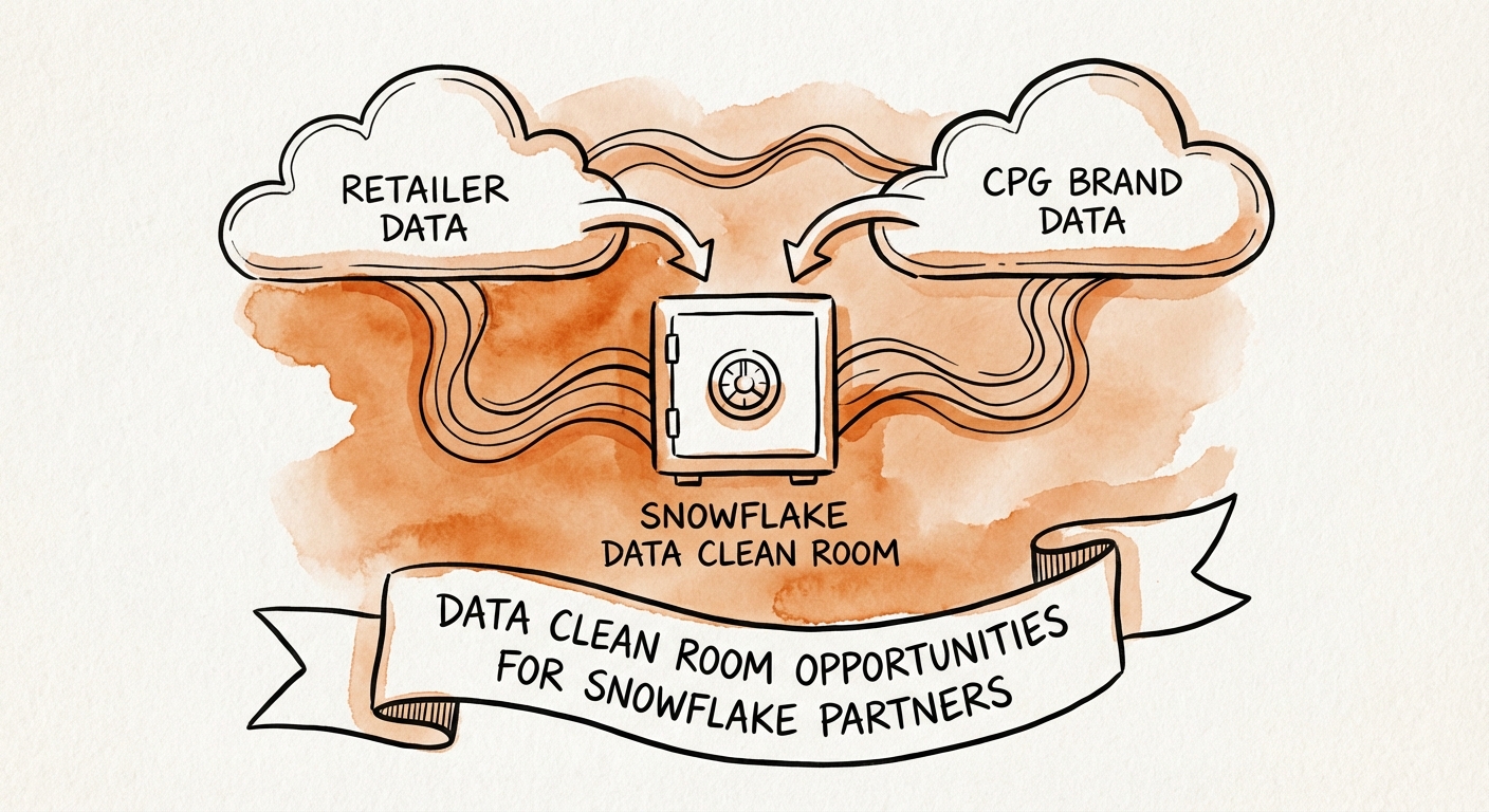 Snowflake Data Clean Room architecture diagram showing secure data collaboration between retailer and CPG brand