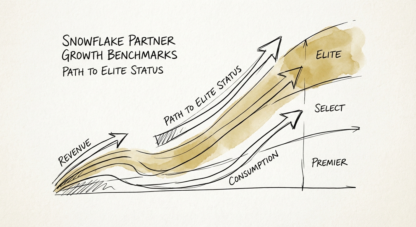 Chart showing revenue and consumption benchmarks for Snowflake Partner tiers.