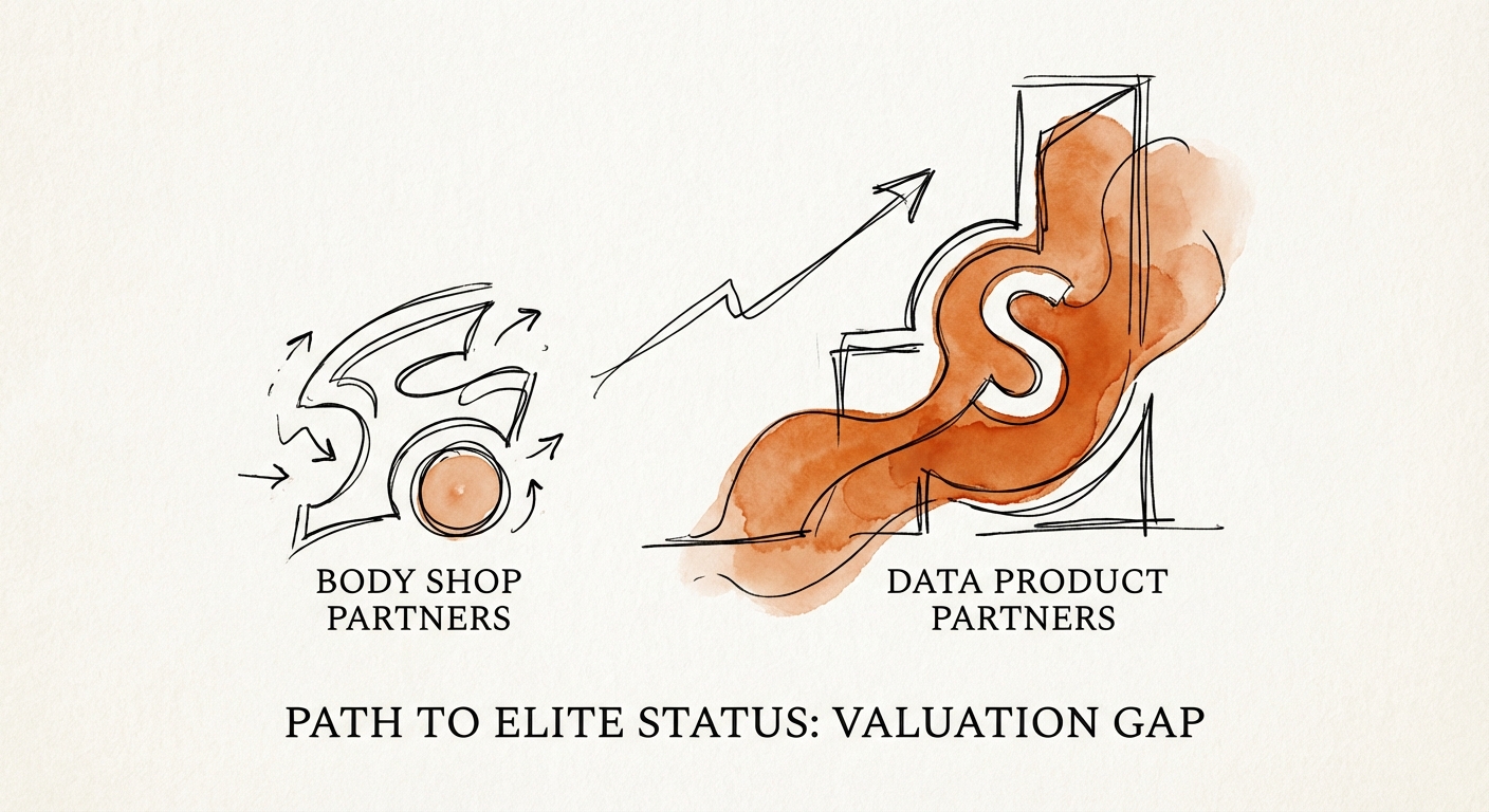 A graphical representation of the valuation gap between Snowflake 'Body Shop' partners and 'Data Product' partners.