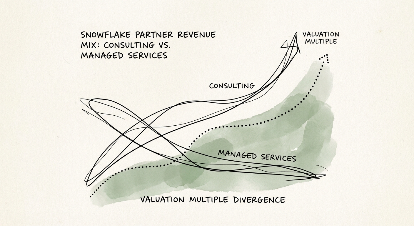 Chart showing valuation multiple divergence between Consulting and Managed Services partners.