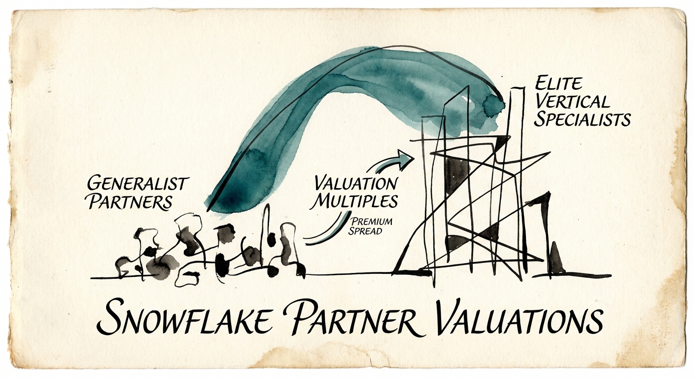 Chart showing valuation multiple spread between Generalist Snowflake Partners and Elite Vertical Specialists