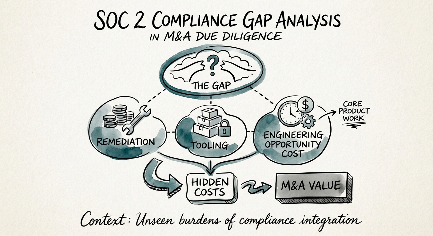 Chart showing the hidden costs of SOC 2 compliance including remediation, tooling, and engineering opportunity cost.