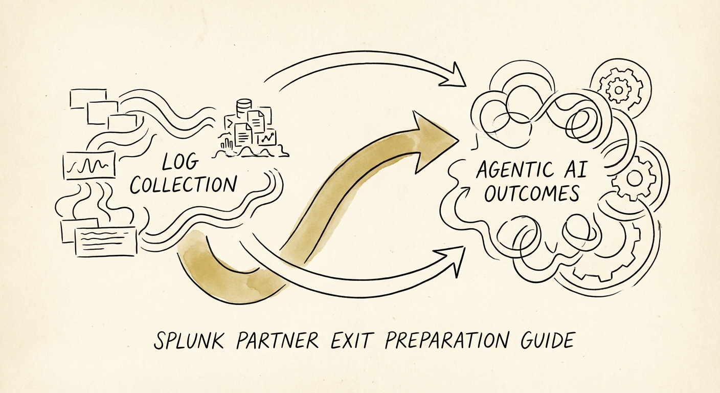 Diagram illustrating the transition from 'Log Collection' services to 'Agentic AI' outcomes in the Splunk ecosystem.