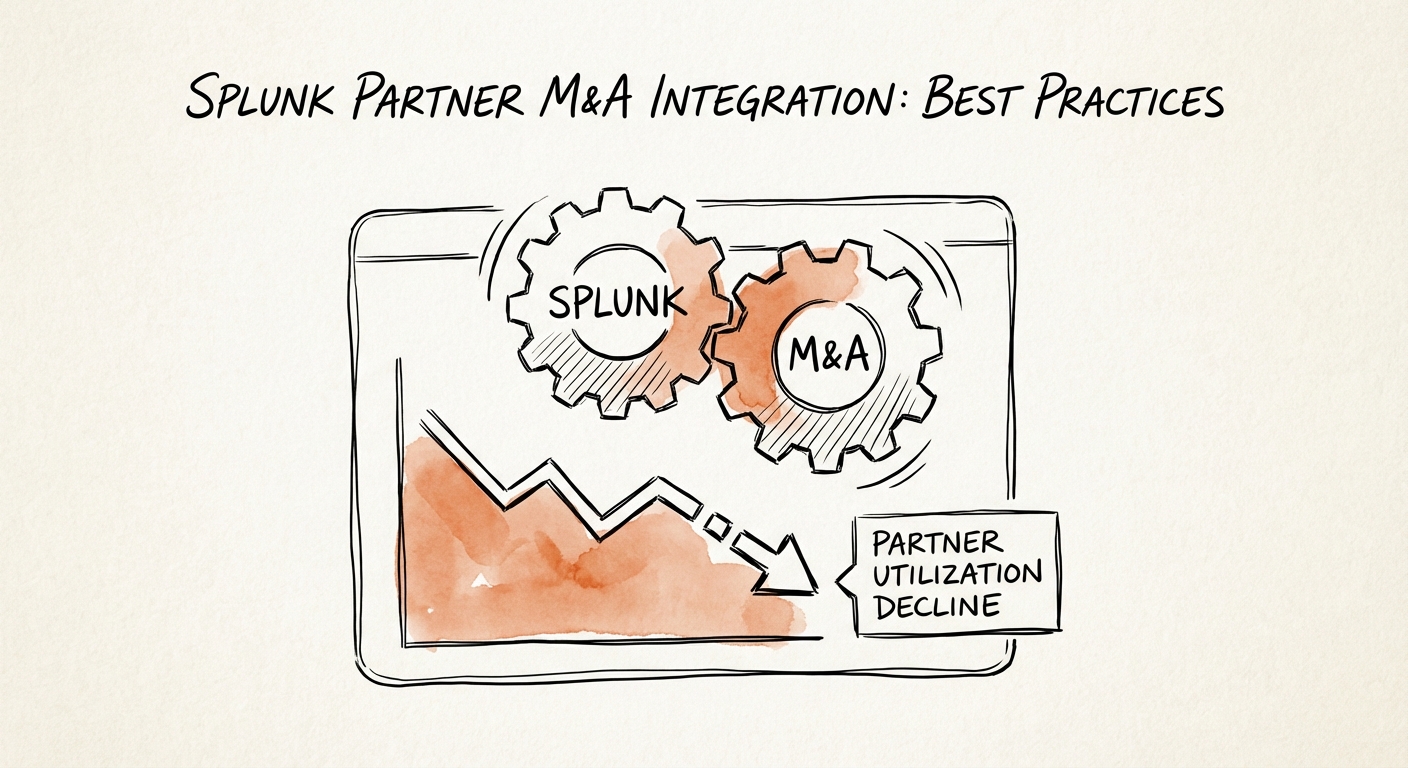 A dashboard visualization showing the decline in Splunk partner utilization rates during post-merger integration phases.