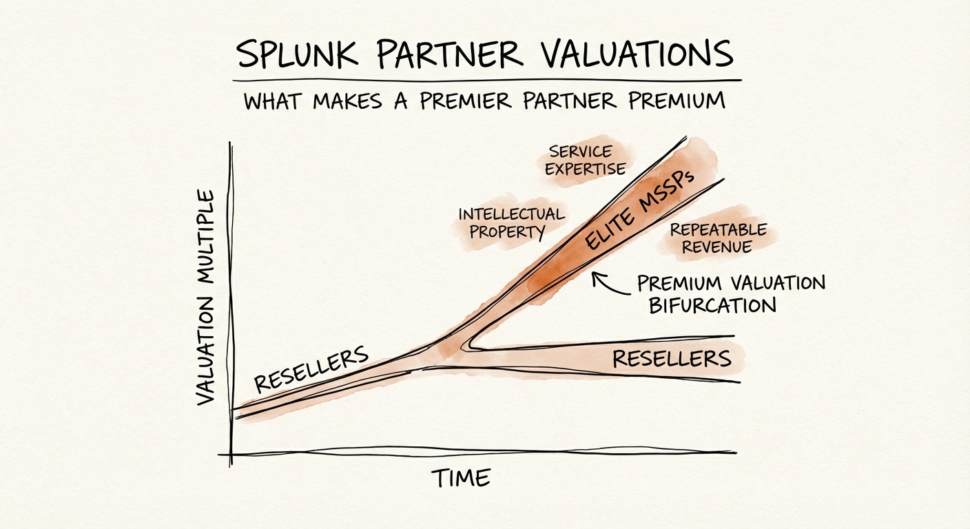 Graph showing valuation multiple bifurcation between Splunk resellers and Elite MSSPs