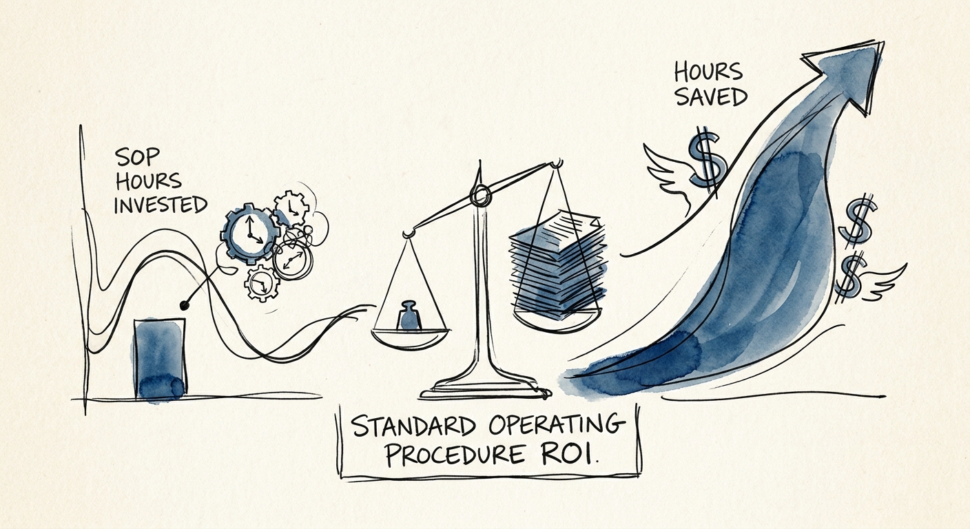 Dashboard showing the financial ROI and hours saved from implementing standard operating procedures