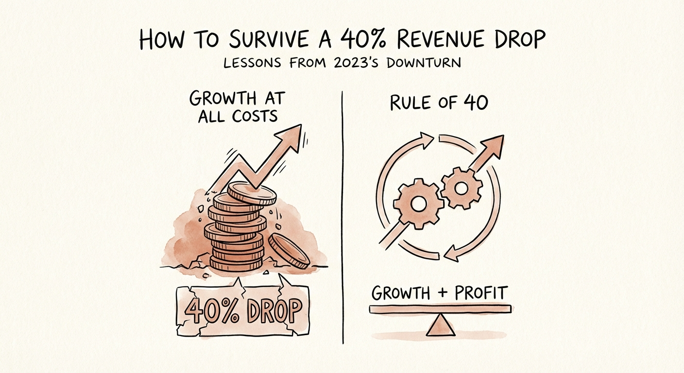 Comparison chart of 'Growth at all Costs' vs 'Rule of 40' operating
models.