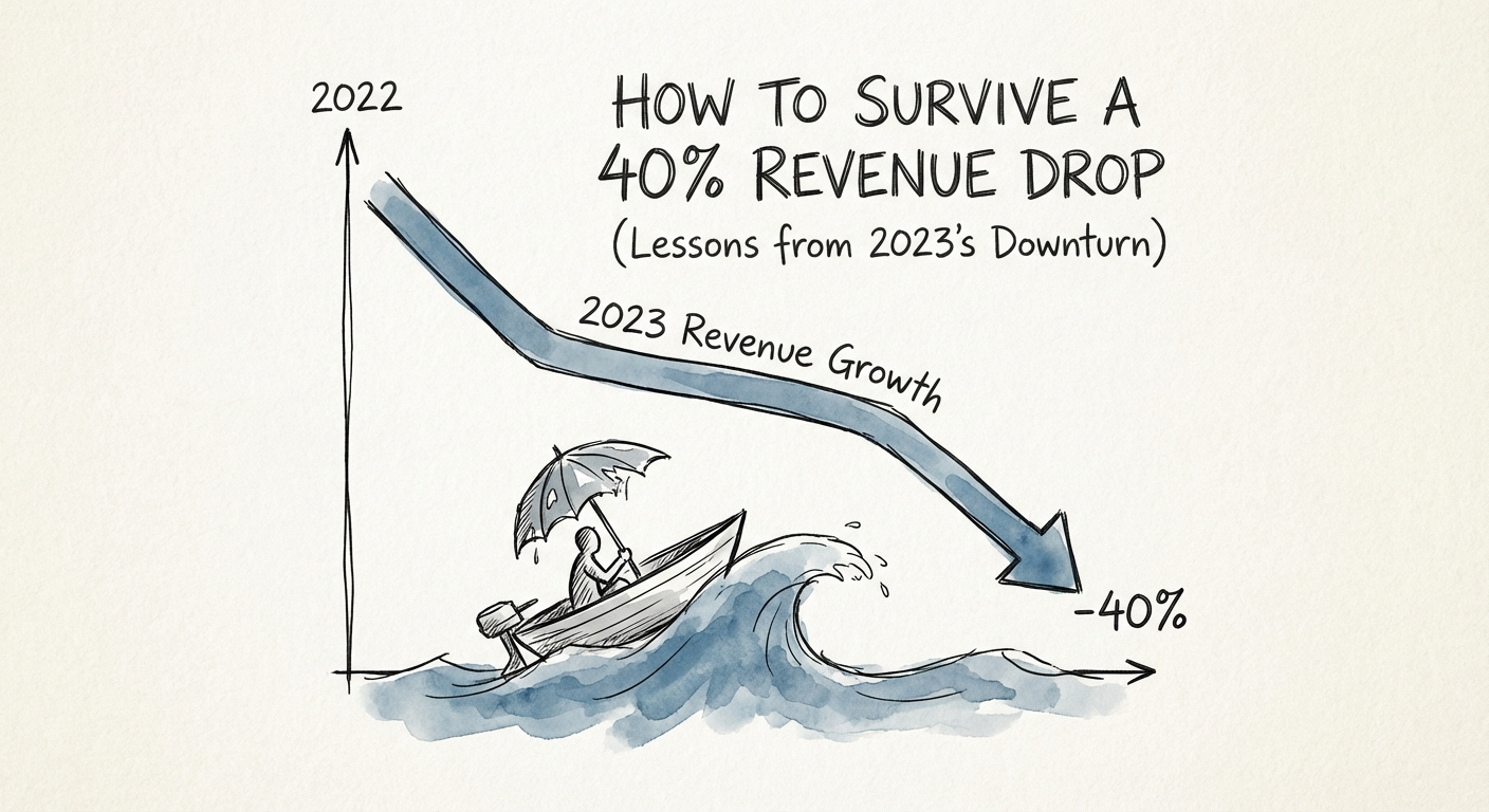 Graph showing the steep decline in median SaaS revenue growth rates from 2022 to 2023.