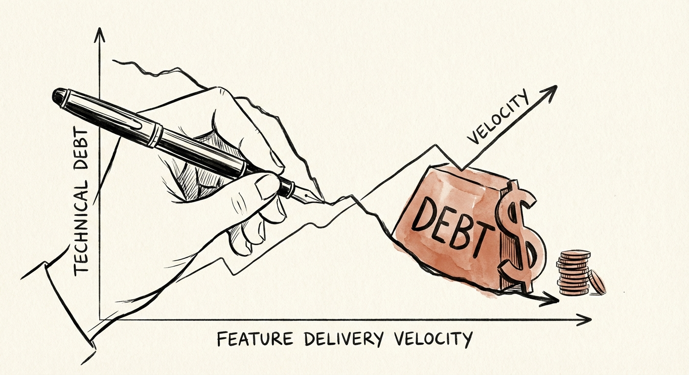 Graph showing the inverse relationship between technical debt levels and feature delivery velocity