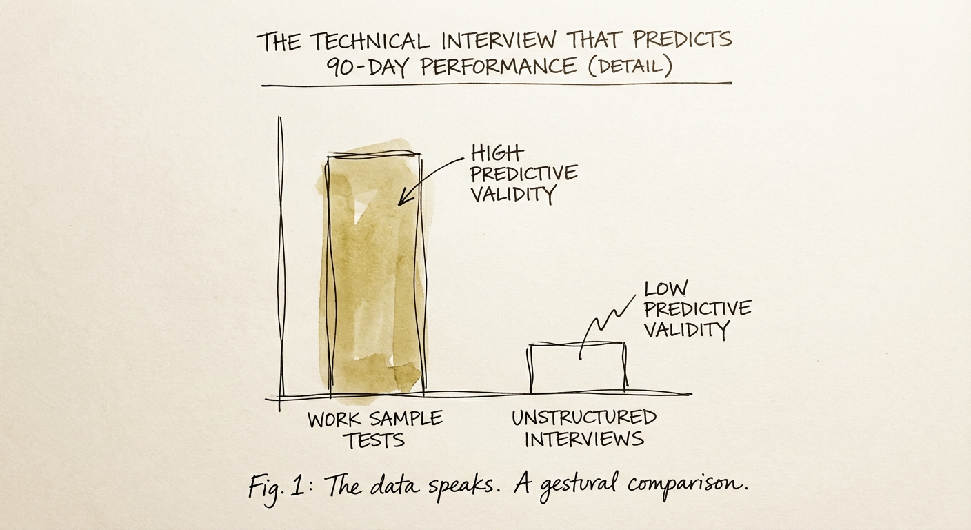 A chart comparing the predictive validity of work sample tests
versus unstructured interviews.