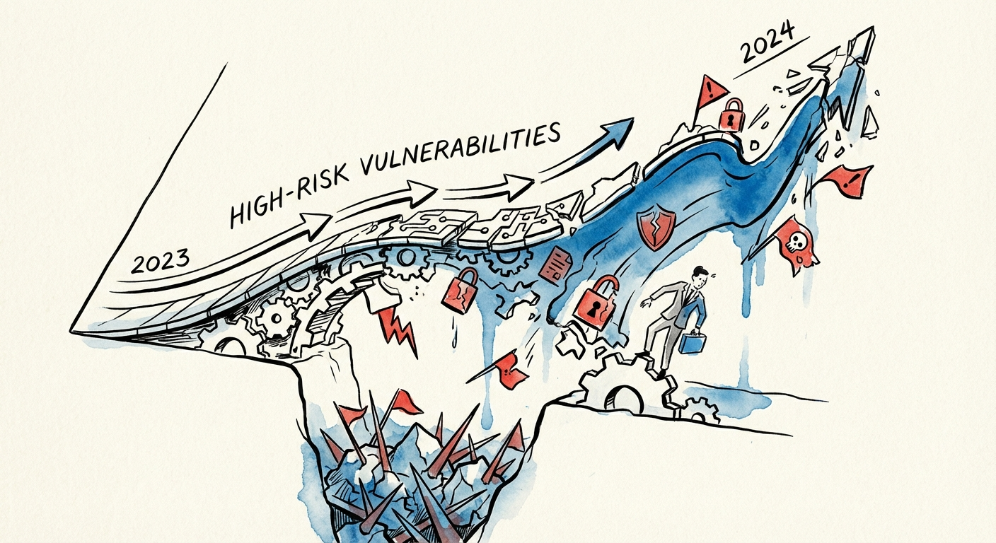 Graph showing the rise of high-risk open source vulnerabilities in commercial codebases from 2023 to 2024.