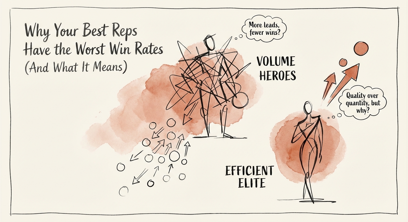 Data visualization comparing sales win rates of volume heroes versus efficient elite performers