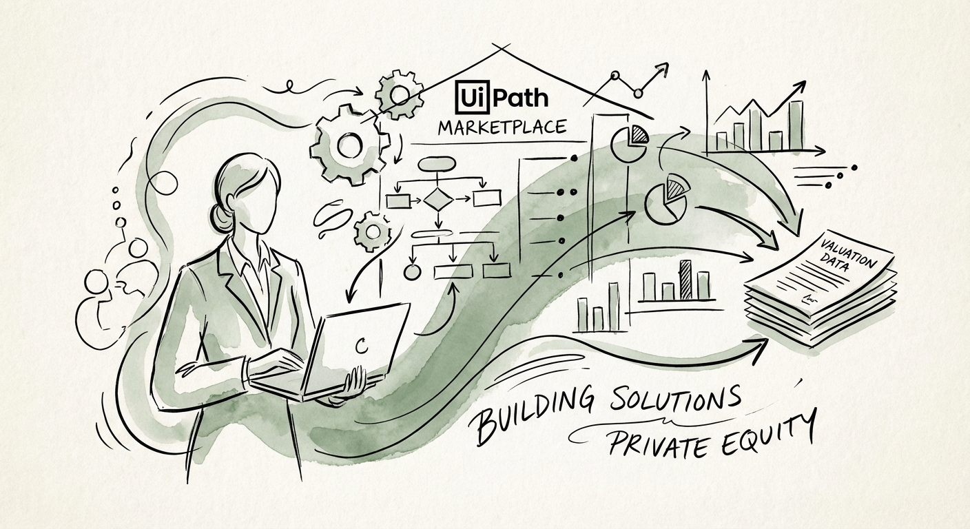 Private Equity partner analyzing UiPath Marketplace listing data for valuation modeling
