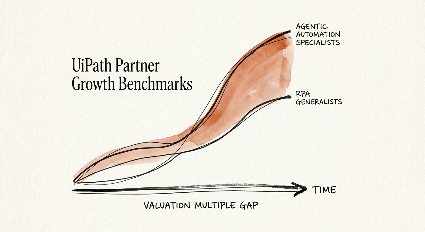 Graph showing the valuation multiple gap between UiPath RPA generalists and Agentic Automation specialists
