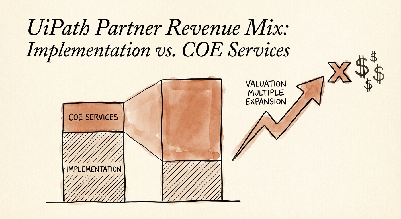 Graph showing valuation multiple expansion as recurring revenue percentage increases for UiPath partners.