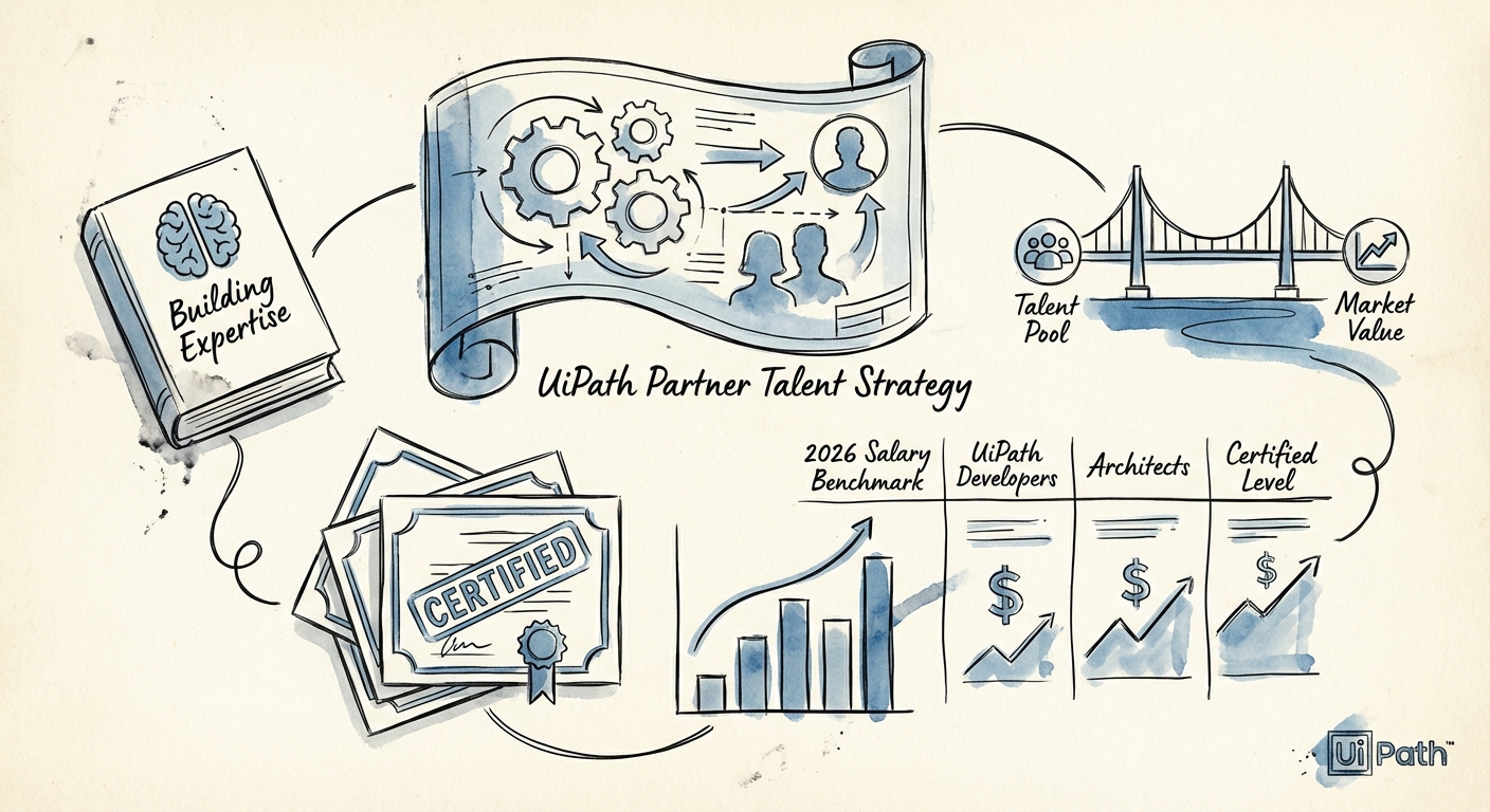 Salary benchmark table for UiPath developers and architects in 2026.