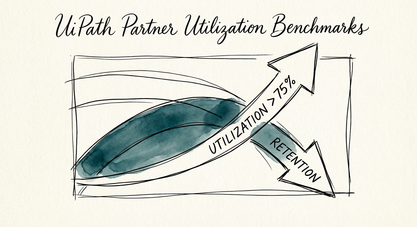 Chart showing the inverse relationship between UiPath partner utilization rates above 75% and employee retention rates.