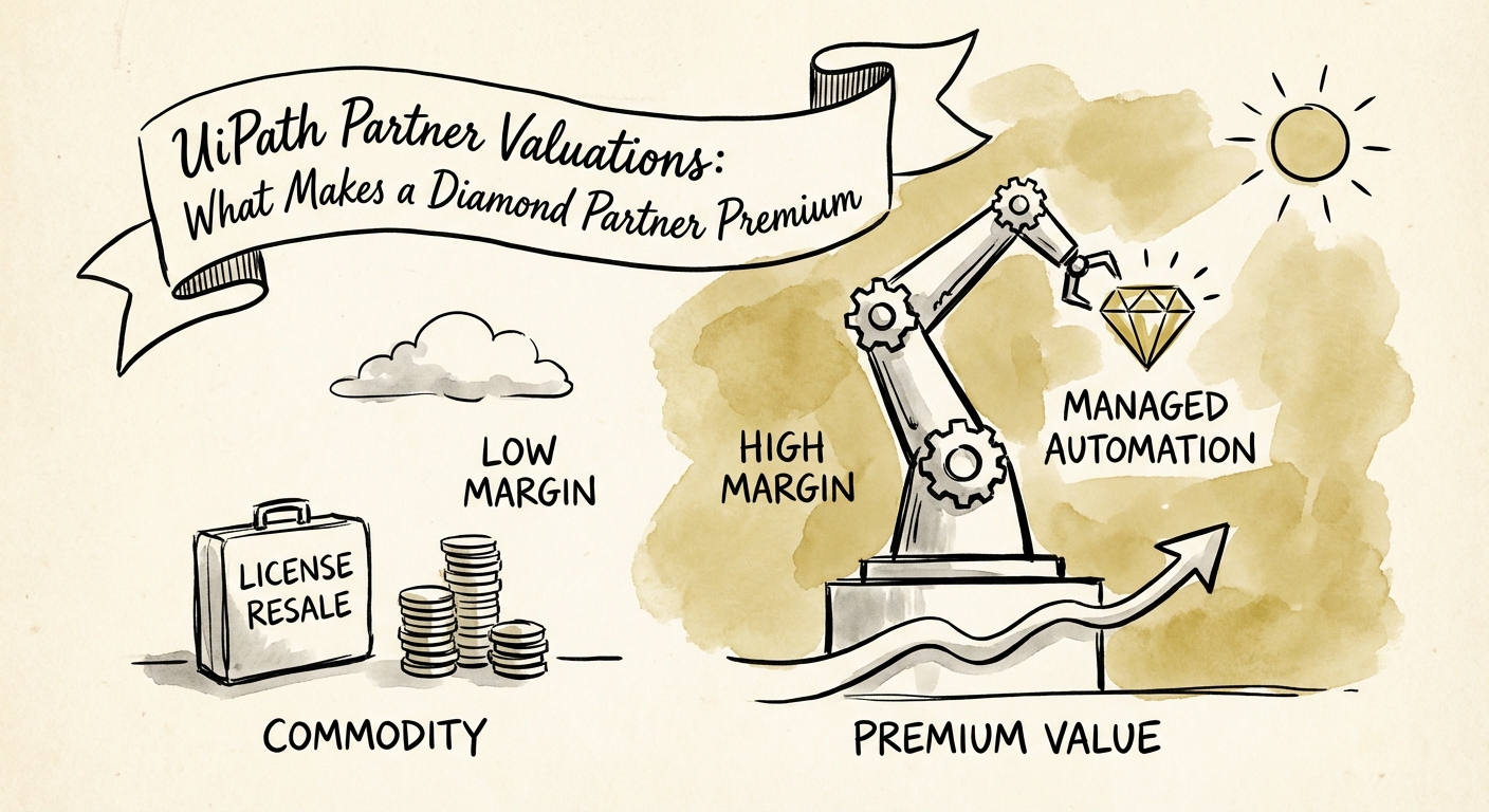 Diagnostic framework comparing low-margin license resale models versus high-margin managed automation service models
