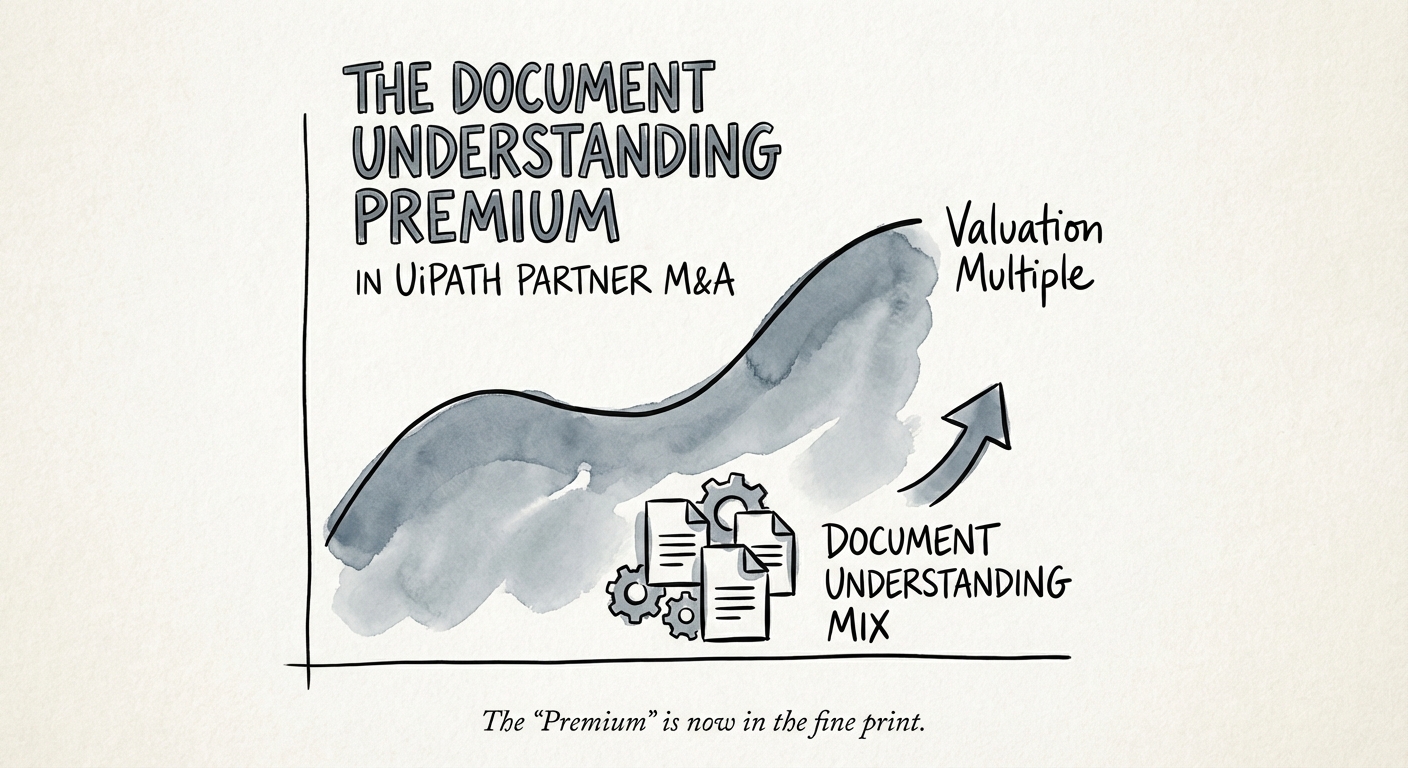 Graph showing valuation multiple expansion for UiPath partners based on Document Understanding revenue mix.