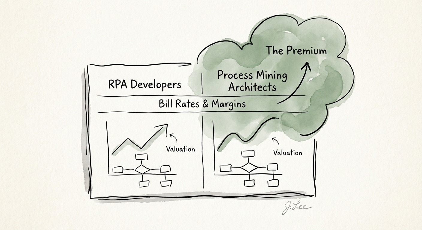 Comparison table of bill rates and margin profiles for RPA Developers vs. Process Mining Architects.