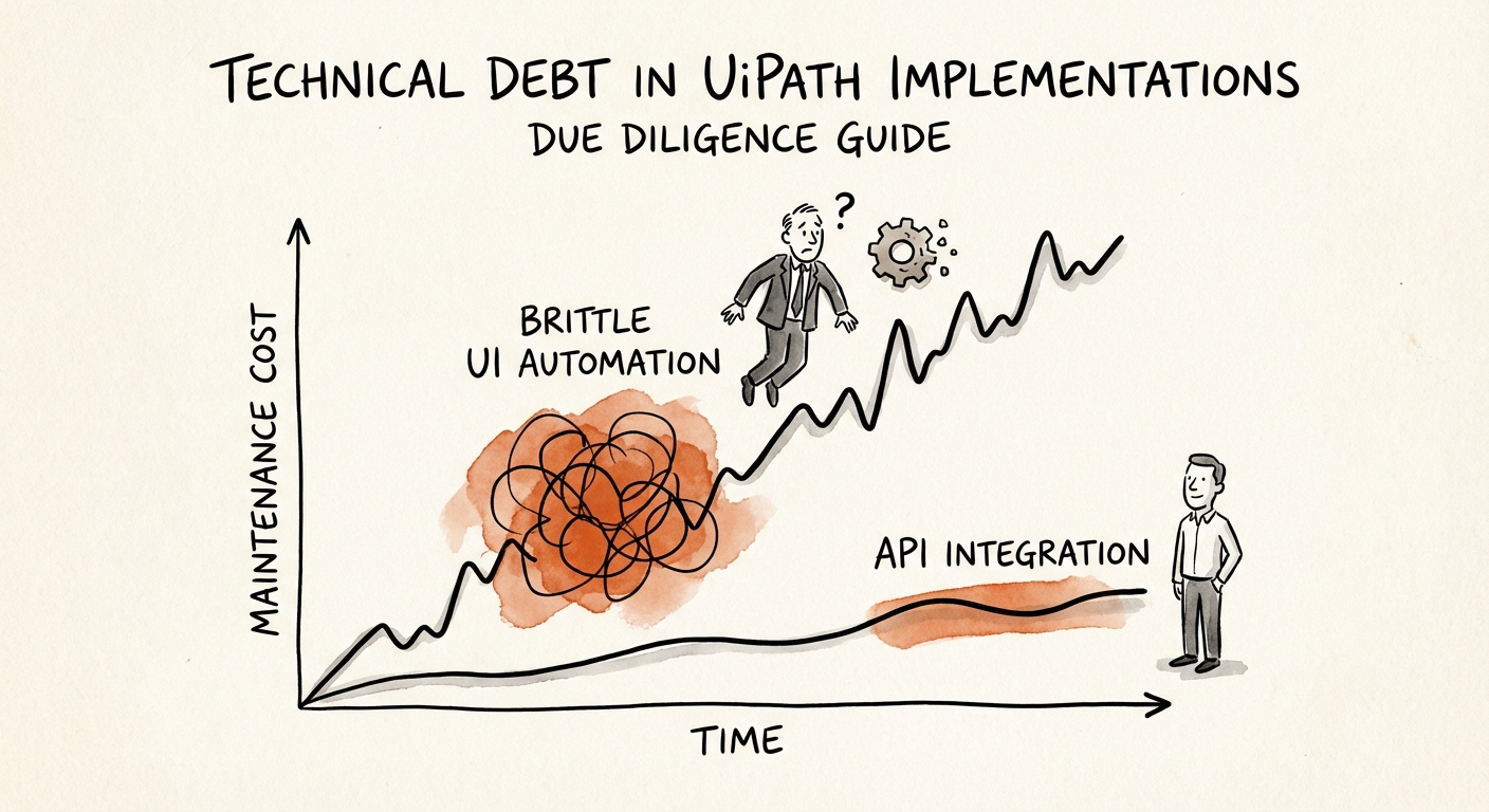 Chart comparing maintenance costs of brittle UI automation versus API-based integration