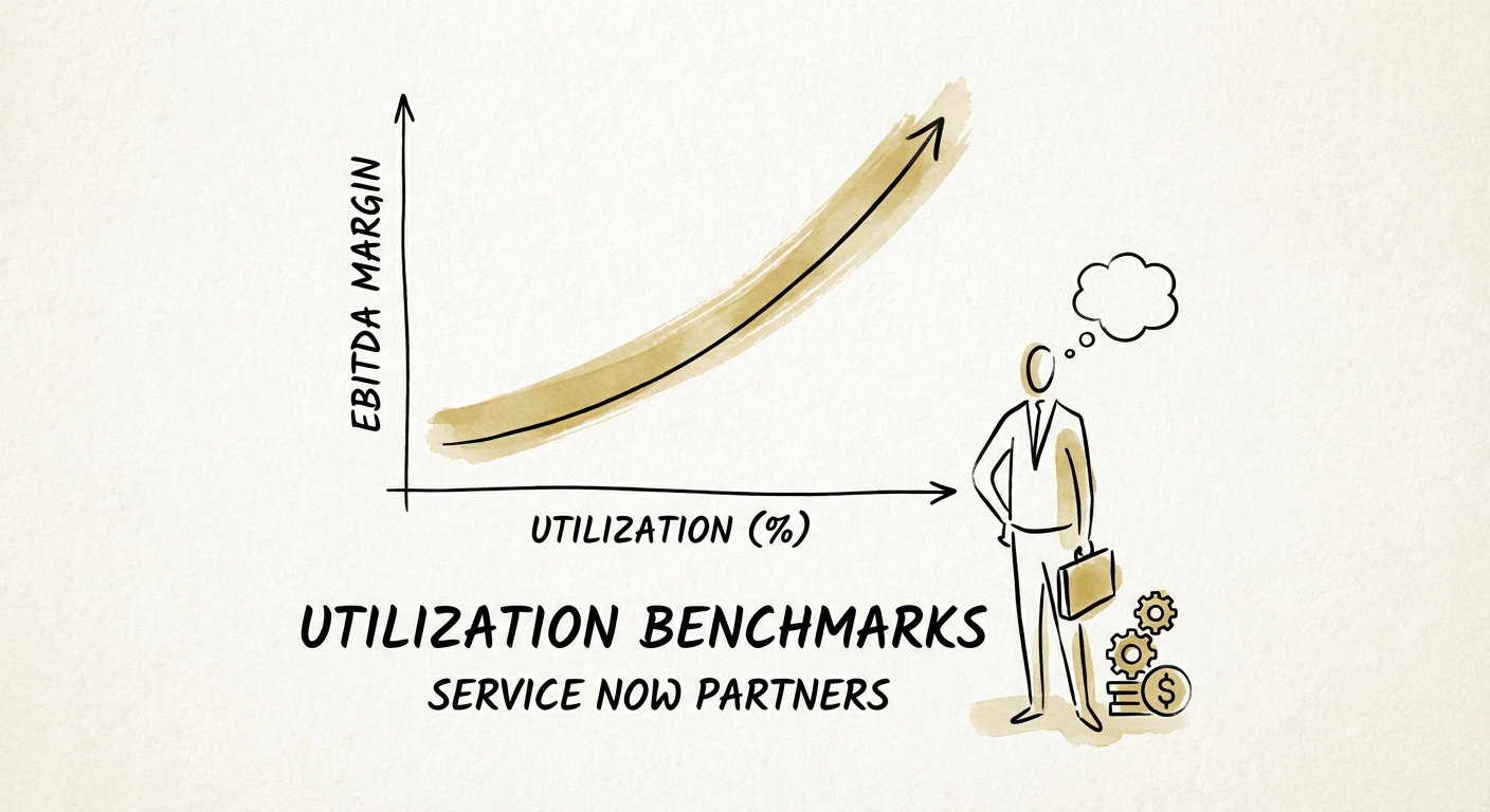 Graph showing the correlation between billable utilization rates and EBITDA margin for ServiceNow partners.
