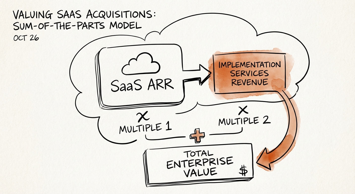 Sum-of-the-parts valuation model calculating separate enterprise values for ARR and implementation services revenue