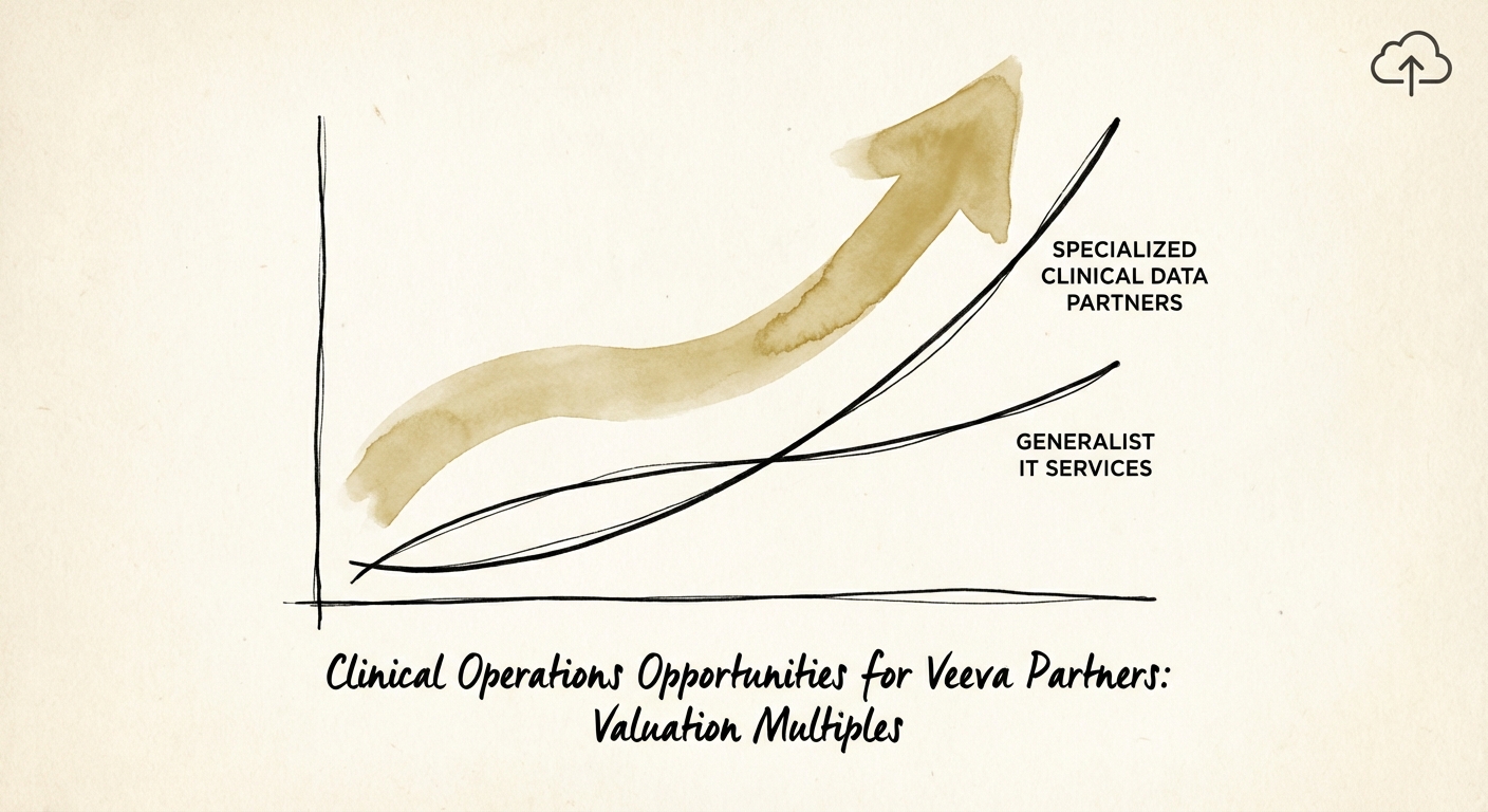 Graph comparing valuation multiples of generalist IT services versus specialized clinical data partners