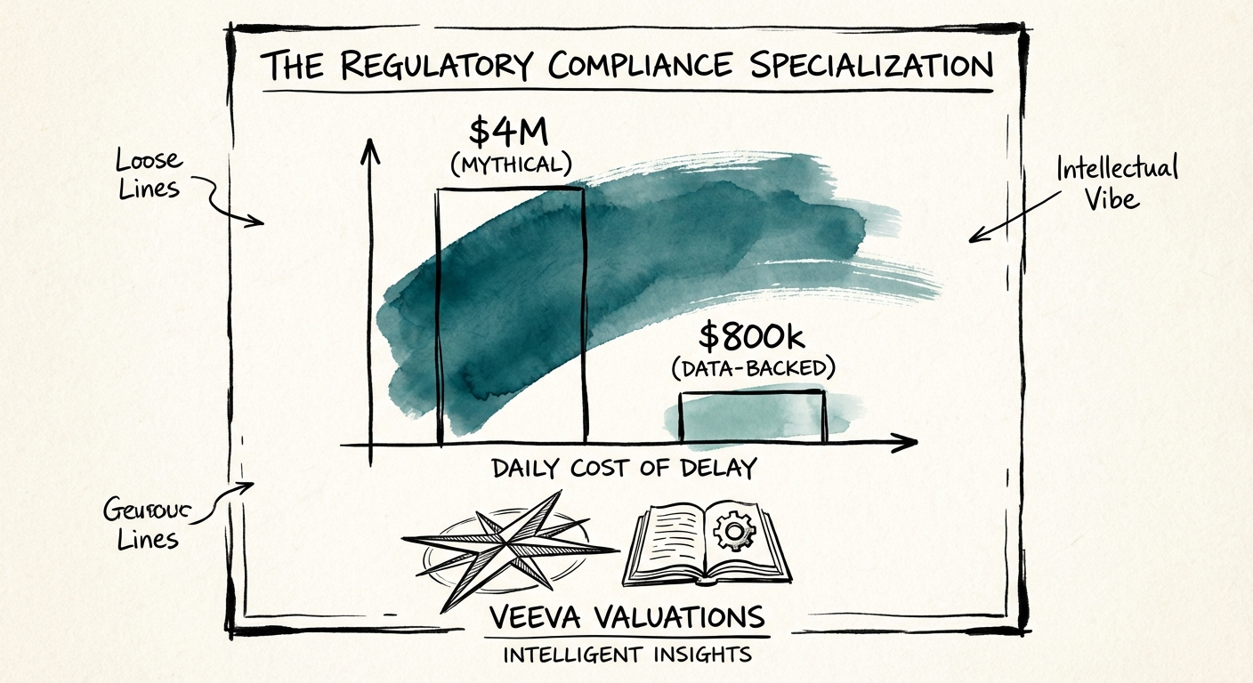 Bar chart comparing the daily cost of drug launch delay: The mythical $4M vs. the data-backed $800k.