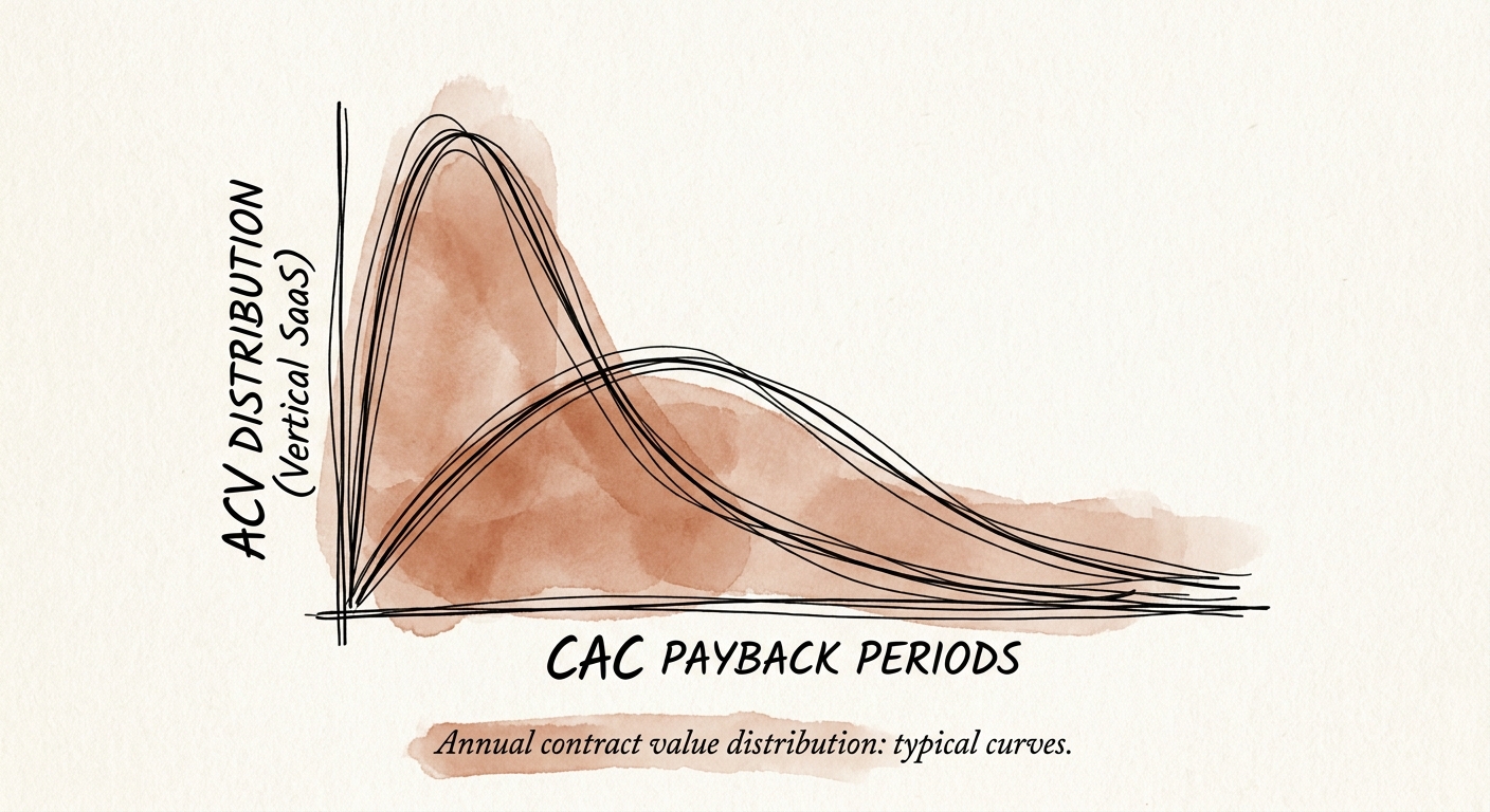 Graph detailing CAC payback periods across different ACV bands in vertical SaaS