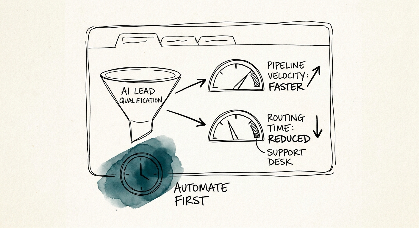 Lead qualification workflow linking support context, account history, intent signals, and sales routing.