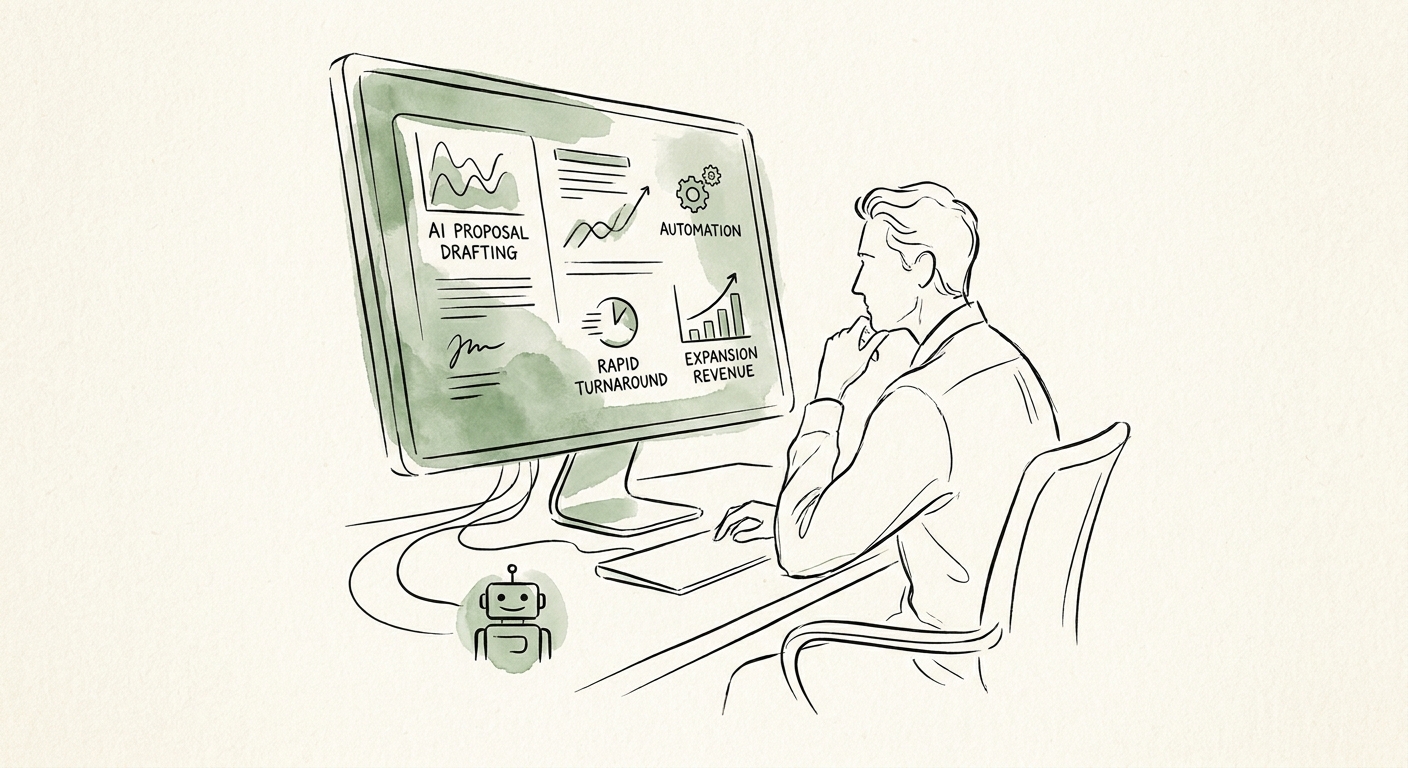 Customer service lead reviewing an AI-generated proposal draft with source context, pricing notes, and approval steps.