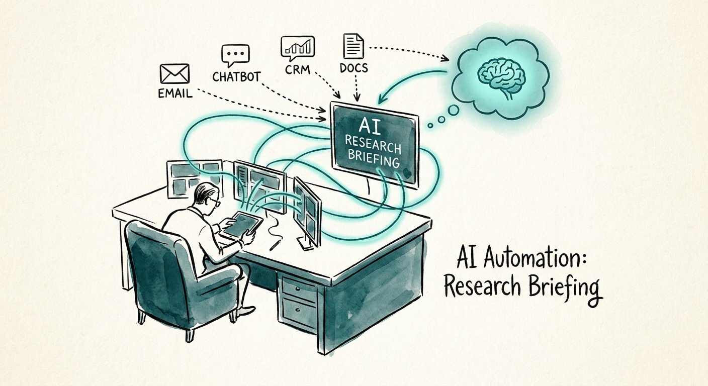 Customer service team reviewing an AI research briefing that summarizes ticket history, account context, and knowledge sources.