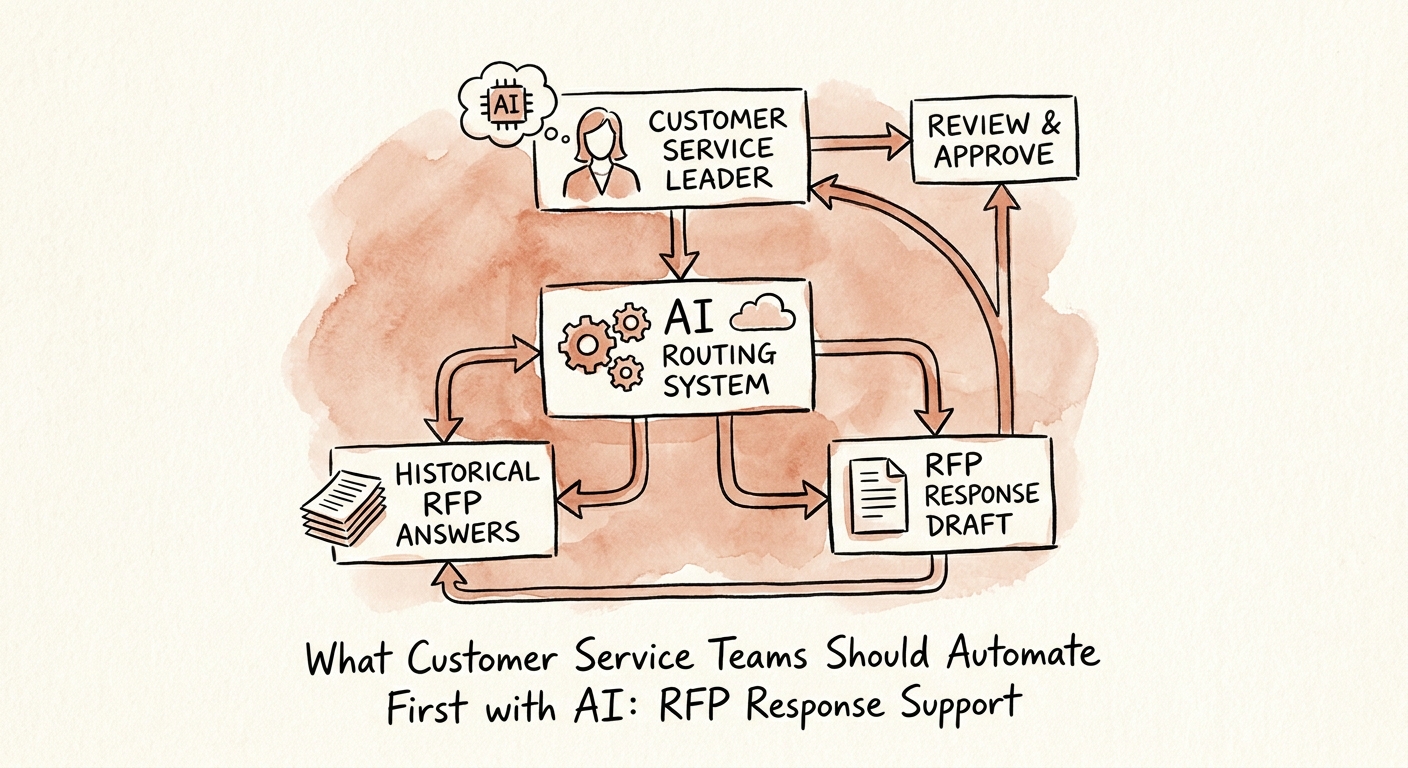 Customer service and sales-support teams reviewing an AI workflow plan for RFP response support.