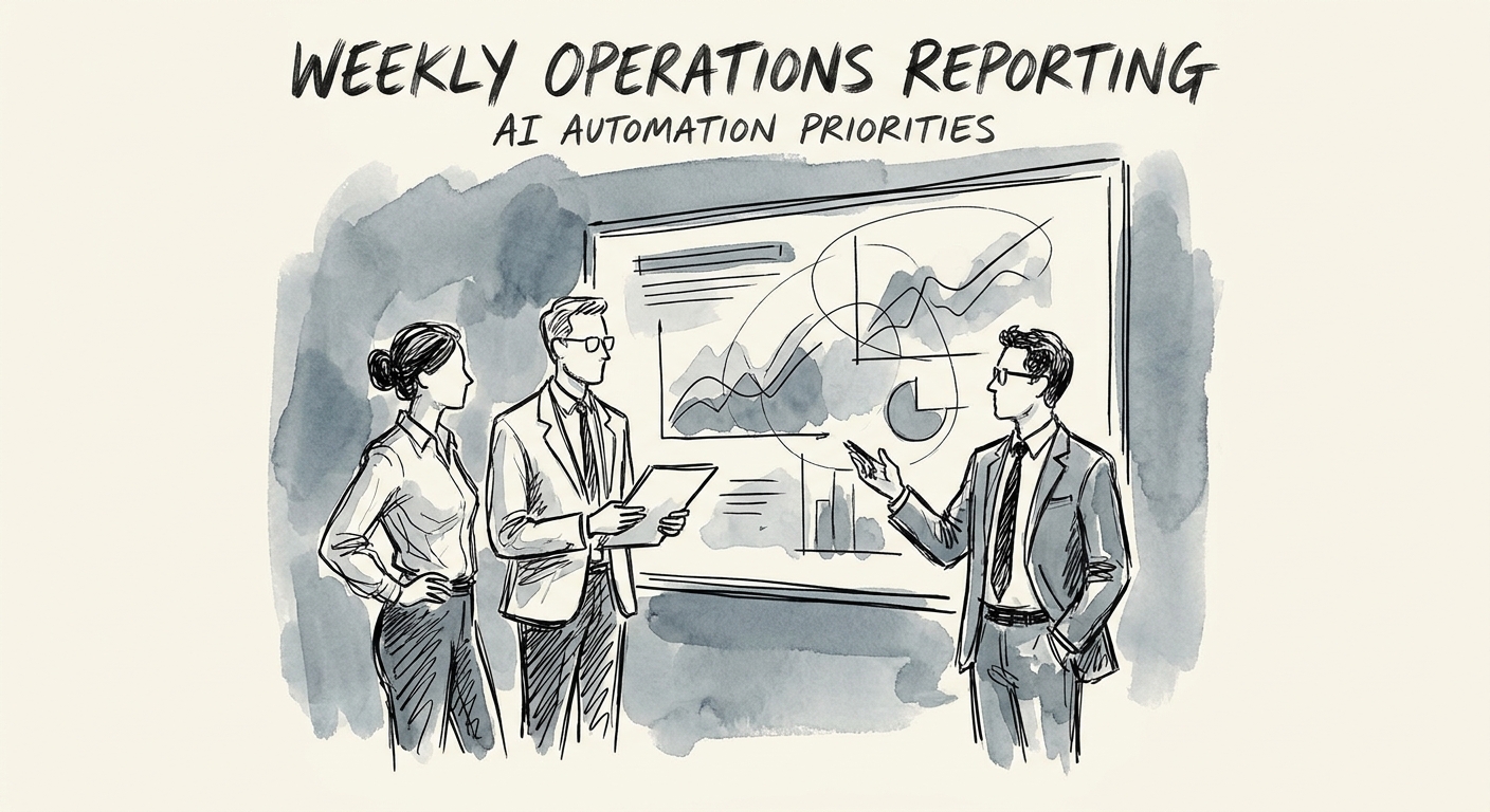 IT and data lead reviewing KPI sources, dashboard definitions, owner updates, data-quality flags, and AI-prepared weekly report notes.
