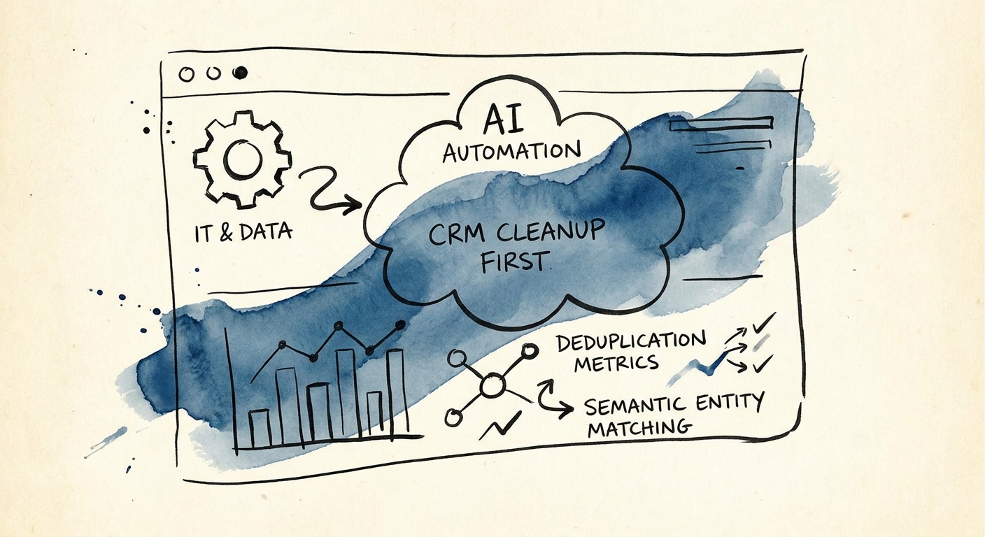 CRM data governance board with source records, proposed updates, and rollback controls.