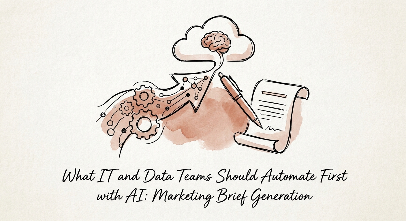 Marketing brief workflow showing approved data field, product fact, target-customer constraint, brand-review note, marketing-ops approval, and campaign handoff.