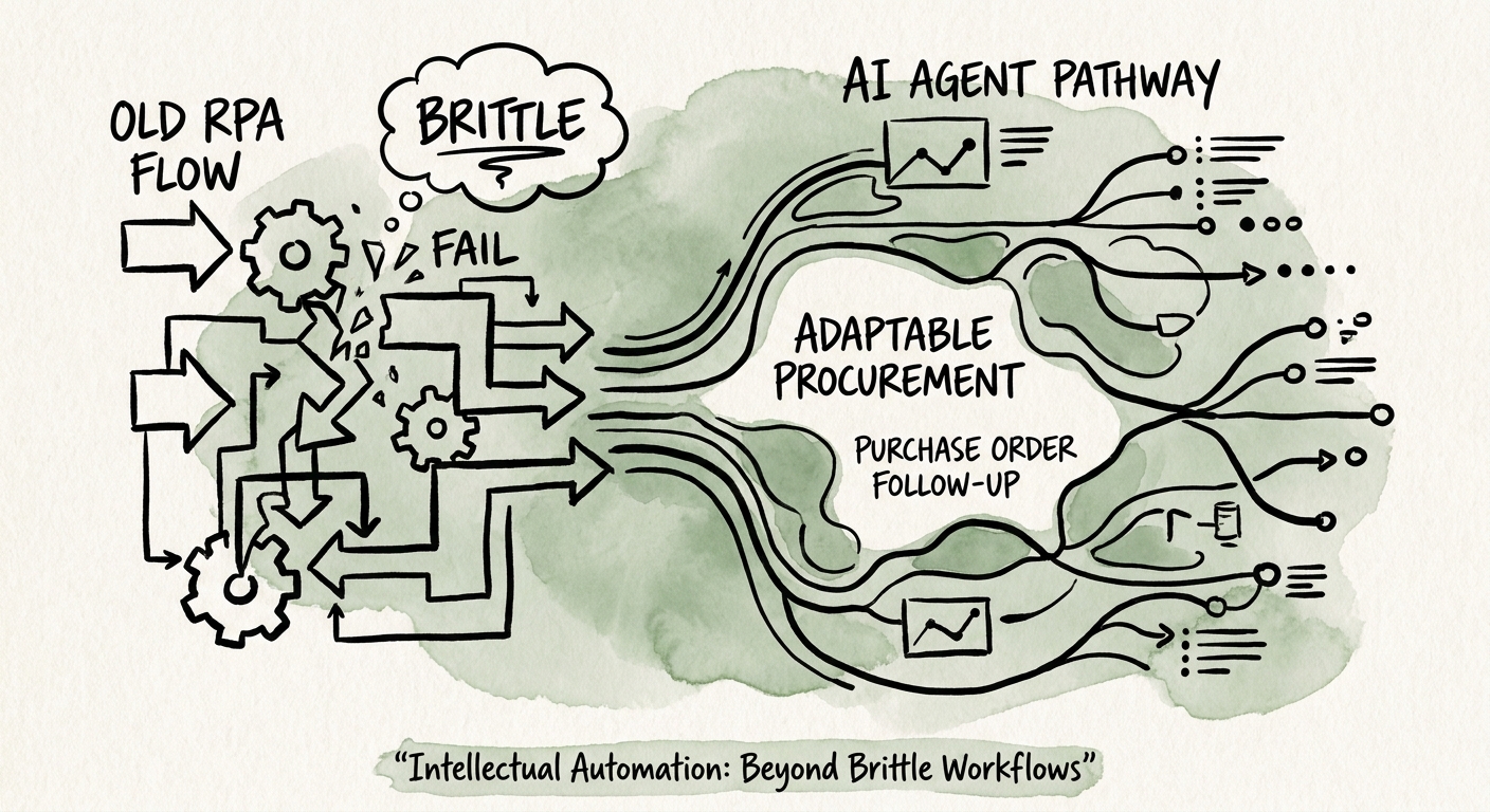 Workflow map showing inputs, review rules, and metrics for purchase order follow-up.