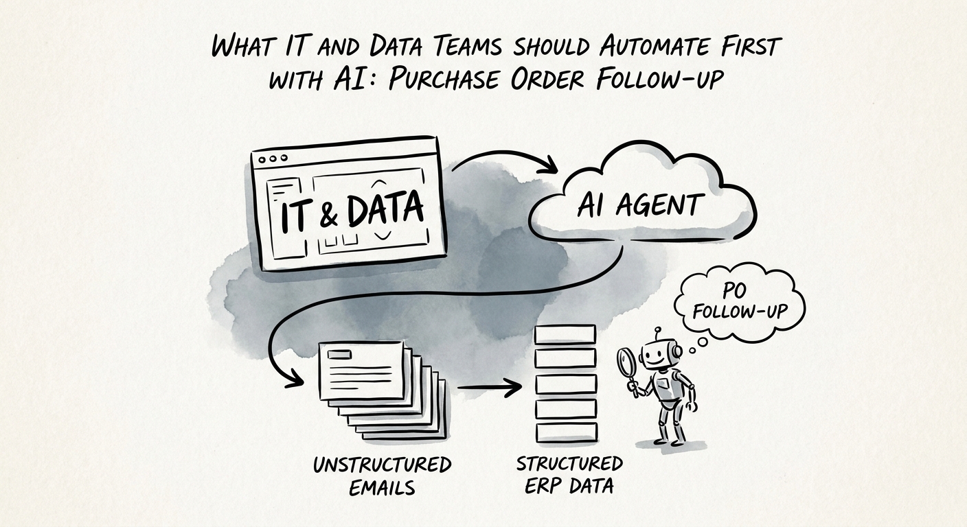 A mid-market technology leader reviewing a governed AI workflow for purchase order follow-up.