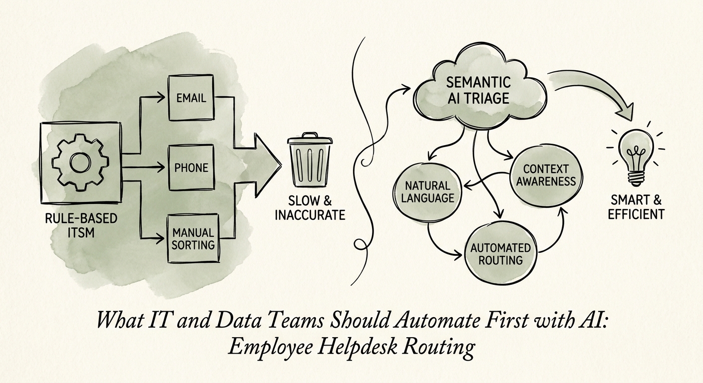 Operating roadmap for implementing AI-assisted employee helpdesk routing with source controls and review ownership.