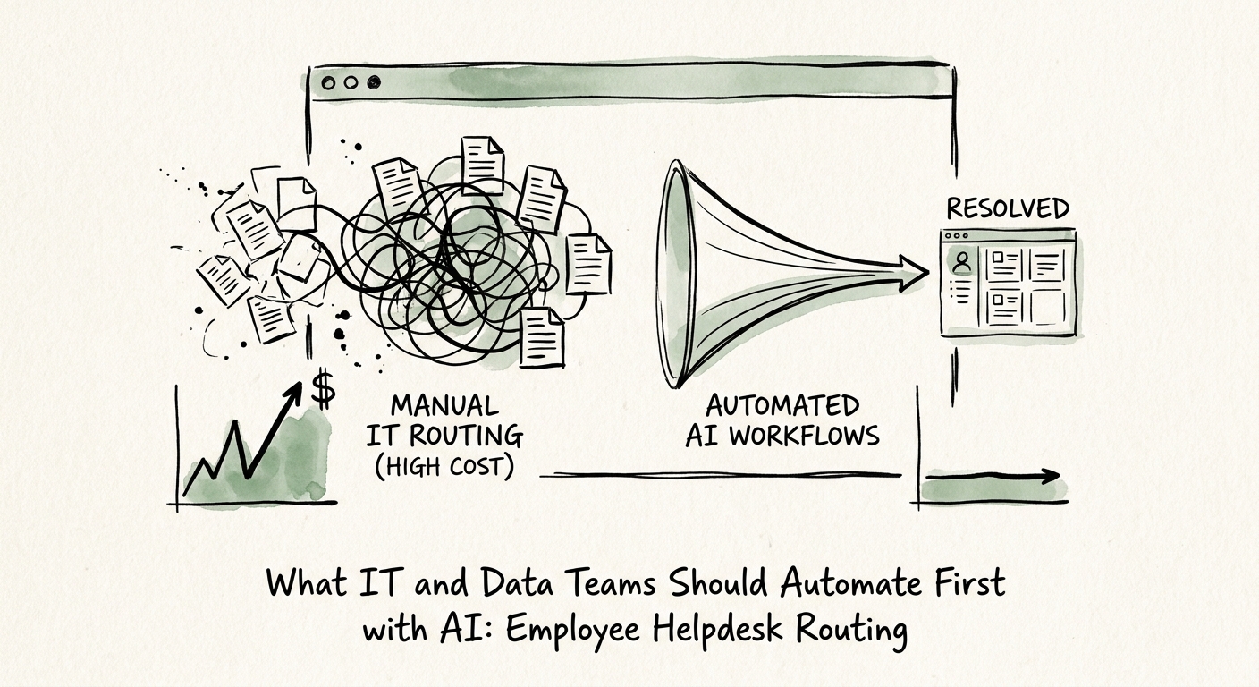 IT teams reviewing a governed AI workflow for employee helpdesk routing.