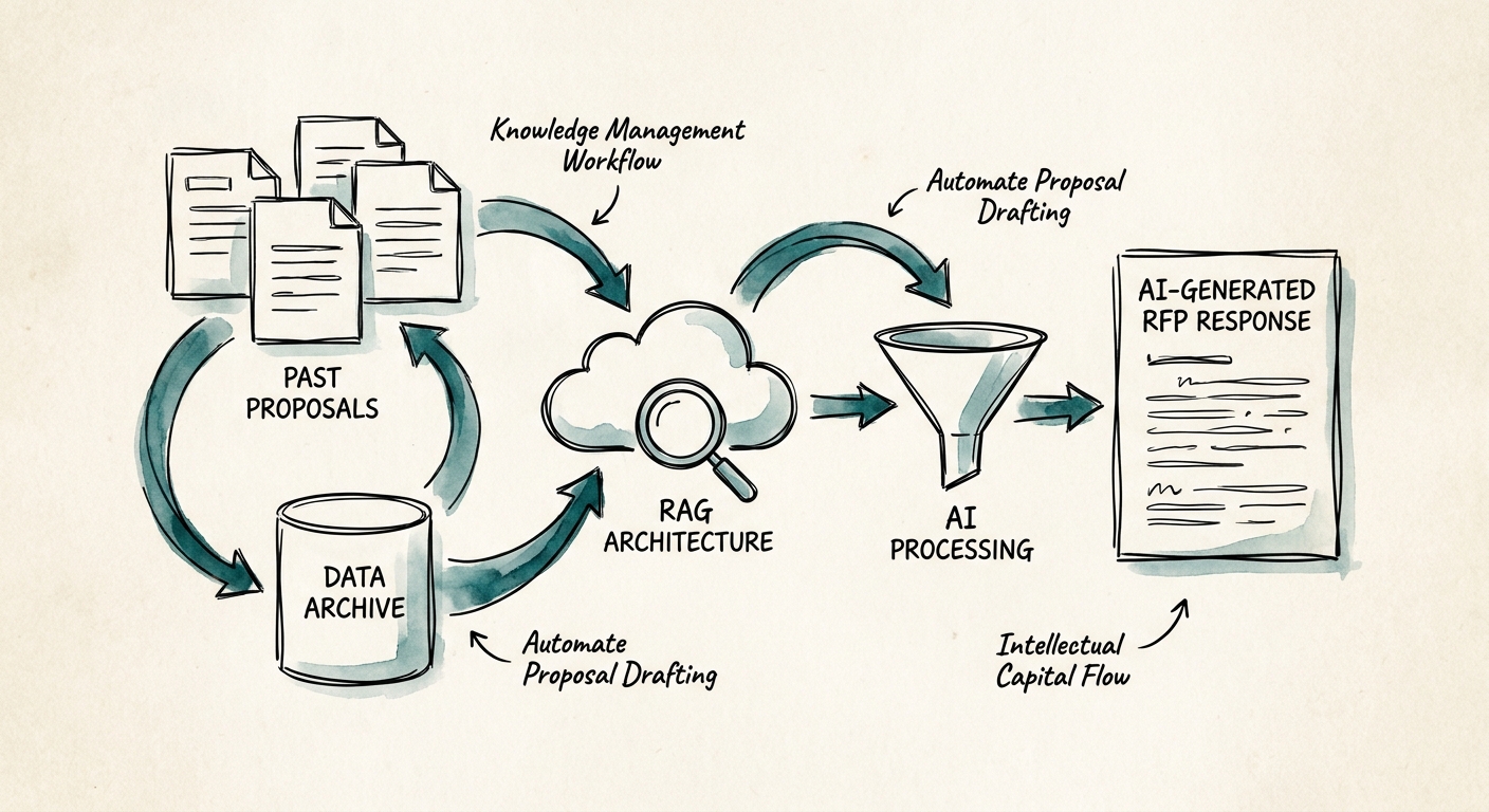 Proposal drafting workflow showing approved proof library, dated source claim, scope exception, commercial review, and rejected-claim log.