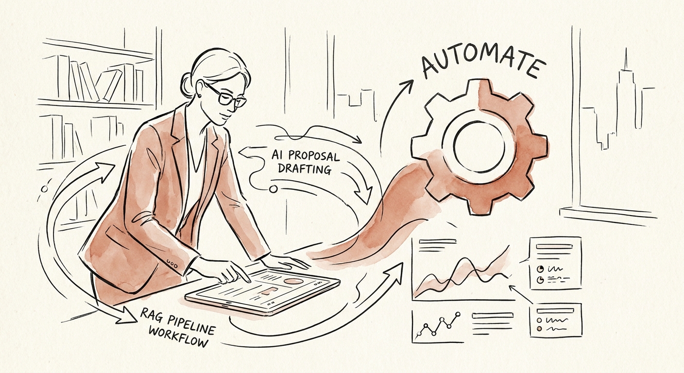 Proposal team reviewing approved proof points, scope language, and pricing assumptions before AI drafting is accepted.