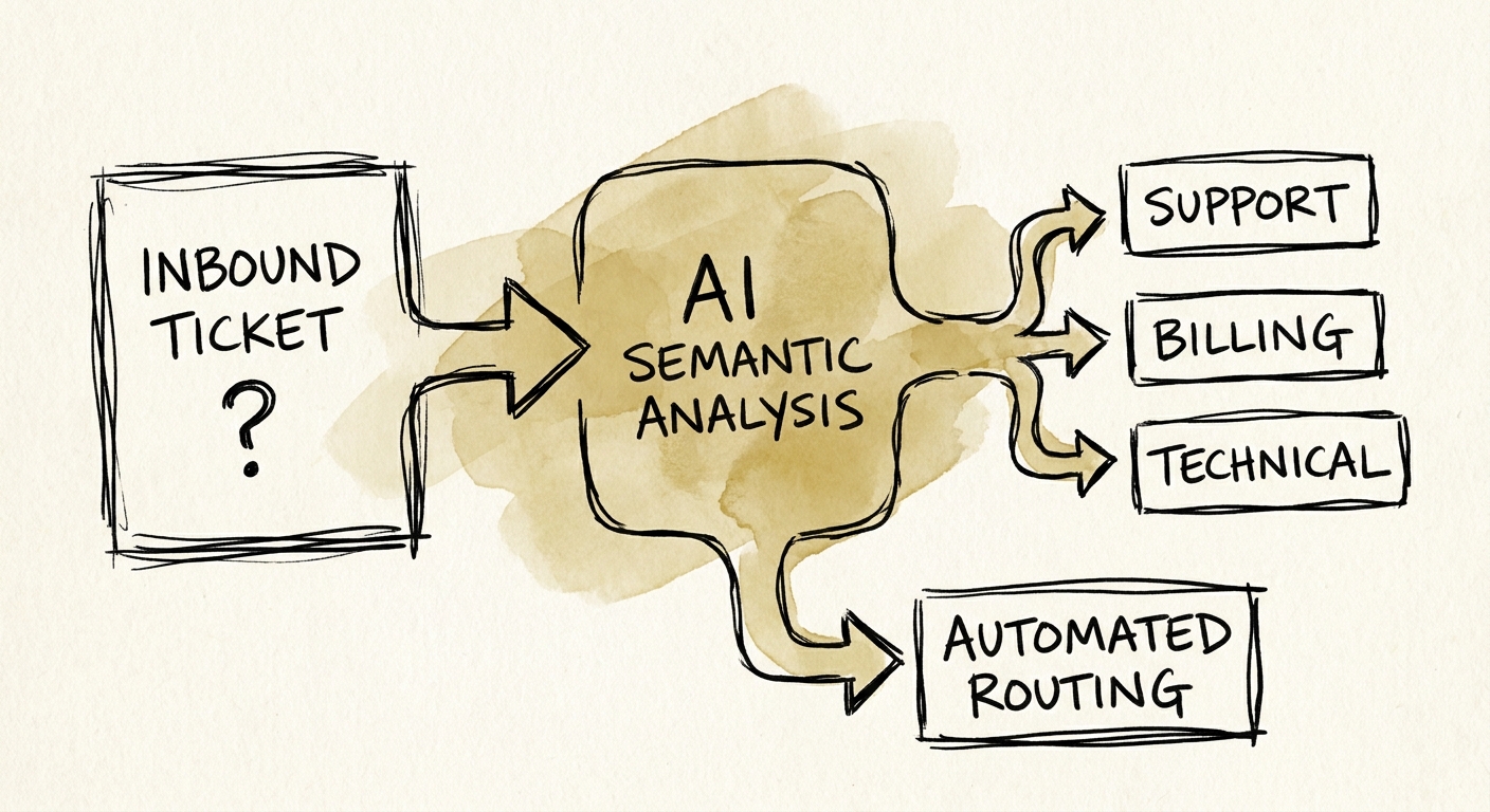 Operations team reviewing AI-assisted customer ticket triage across support queues and escalation paths.