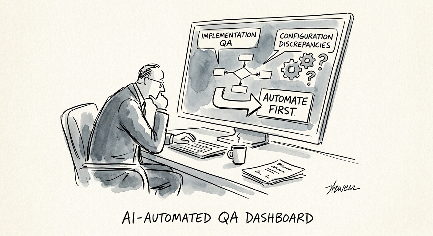 Operations and delivery leaders in growing services businesses reviewing an AI workflow plan for implementation QA.